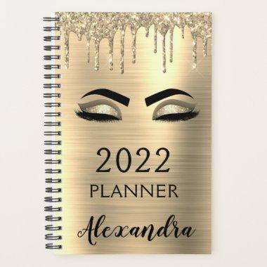 2022 Gold Glitter Sparkle Eyelashes Glam Planner
