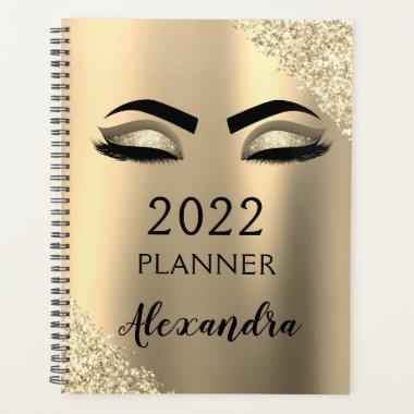 2022 Gold Glitter Sparkle Eyelashes Monogram Planner