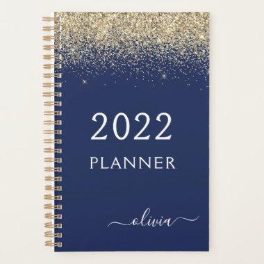 2022 Gold Navy Blue Glitter Sparkle Glam Monogram Planner