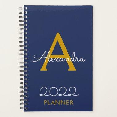 2022 Gold Navy Blue Monogram Elegant Planner