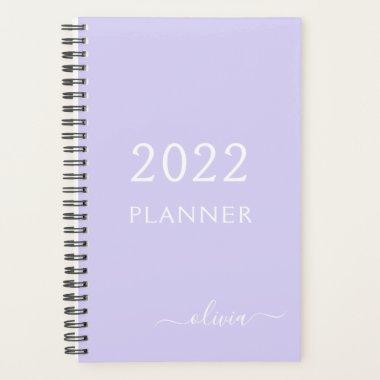2022 Lavender Purple Girly Script Monogram Name Planner