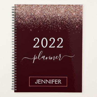 2022 Monogram Burgundy Blush Pink Rose Gold Planner
