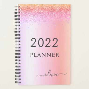 2022 Rainbow Pastel Glitter Girly Monogram Planner