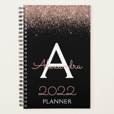 2022 Rose Gold - Blush Pink Black Glitter Monogram Planner