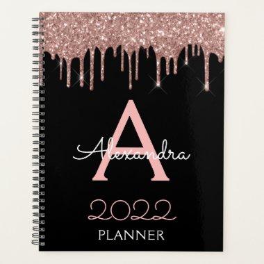 2022 Rose Gold - Blush Pink Black Glitter Monogram Planner