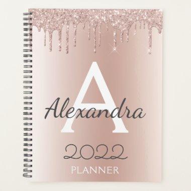 2022 Rose Gold - Blush Pink Girly Glitter Monogram Planner