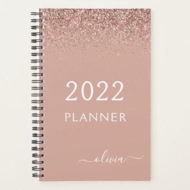 2022 Rose Gold Blush Pink Glitter Monogram Planner