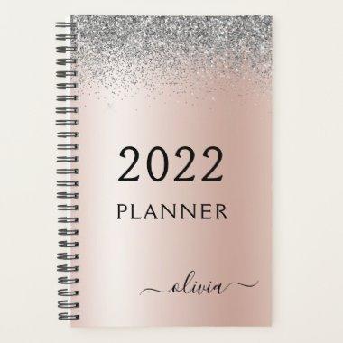 2022 Rose Gold Blush Pink Glitter Silver Planner