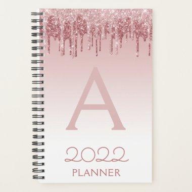 2022 Rose Gold Blush Pink Glitter Sparkle Monogram Planner