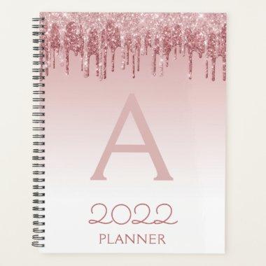 2022 Rose Gold Blush Pink Glitter Sparkle Monogram Planner