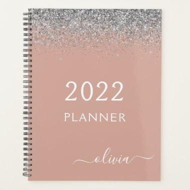 2022 Rose Gold Blush Pink Silver Glitter Monogram Planner