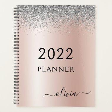 2022 Rose Gold Pink Silver Glitter Monogram Planner