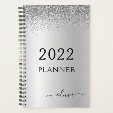 2022 Silver Black Glitter Girly Monogram Planner