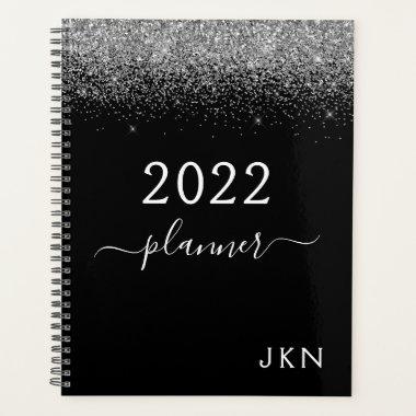 2022 Silver Black Glitter Monogram Glam Planner