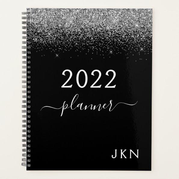2022 Silver Black Glitter Monogram Glam Planner