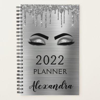 2022 Silver Glitter Sparkle Eyelashes Glam Planner