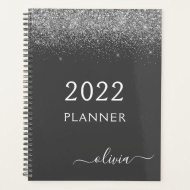 2022 Silver Grey Girly Glitter Monogram Name Planner