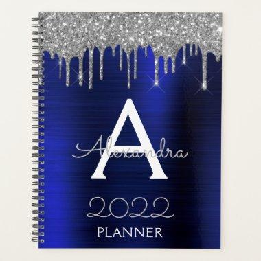 2022 Silver Navy Blue Glitter Glam Monogram Planner