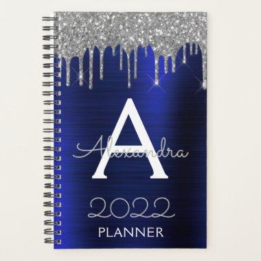 2022 Silver Navy Blue Glitter Glam Monogram Planner