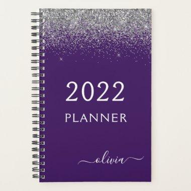 2022 Silver Purple Glitter Sparkle Monogram Planner