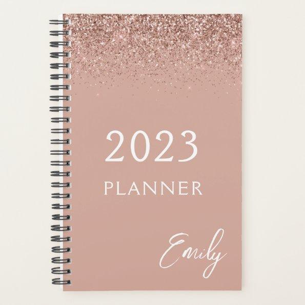 2023 Girly Rose Gold Blush Pink Glitter Planner