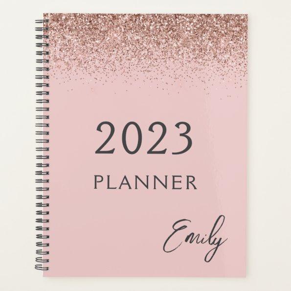2023 Girly Rose Gold Blush Pink Glitter Planner