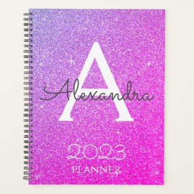 2023 Purple Pink Glitter Sparkle Monogram Planner
