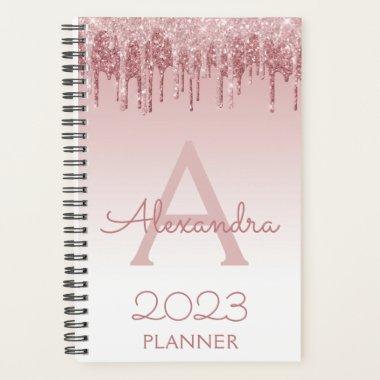 2023 Rose Gold Blush Pink Glitter Sparkle Monogram Planner