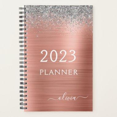 2023 Rose Gold Blush Silver Glitter Monogram Planner