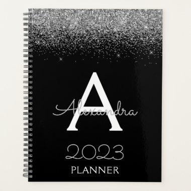 2023 Silver Black Glitter Monogram Modern Luxury Planner