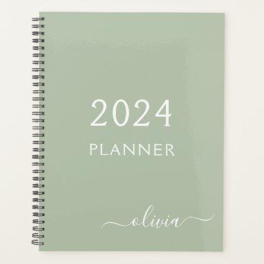 2024 Sage Green Script Monogram Name Modern Planner