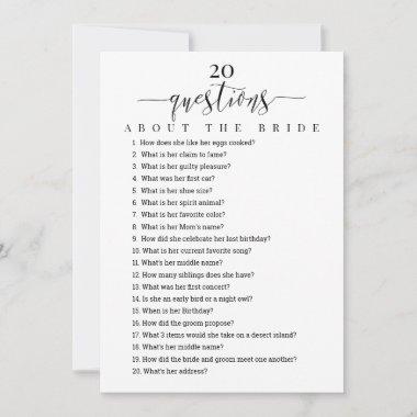 20 Questions about the Bride Bridal Shower Game Invitations