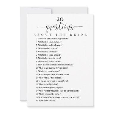 20 Questions about the Bride Bridal Shower Game Invitations