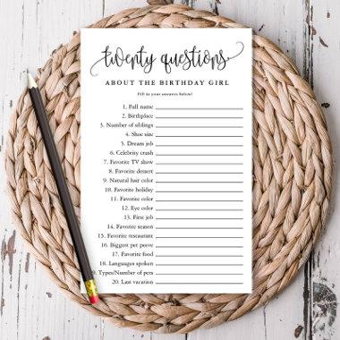 20 Questions Black/White Paper Party Game Invitations