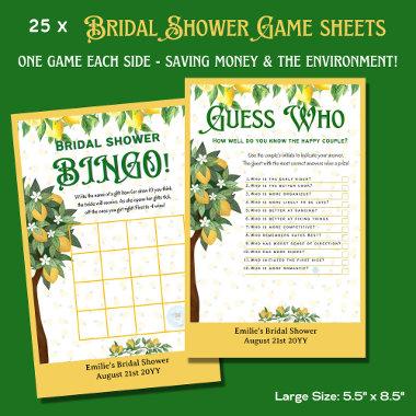 25 x Lemon Bridal Shower Games BINGO and GUESS WHO Flyer