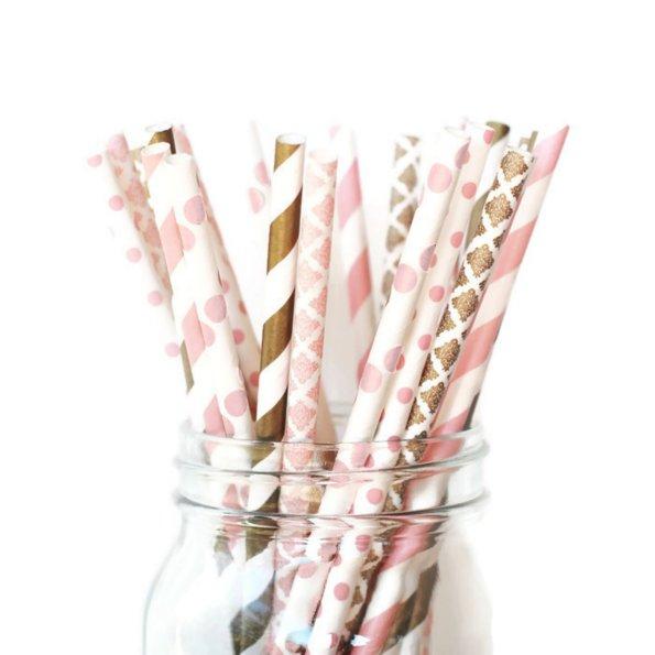 25pk of Pink and Gold Vintage Chic Paper Straws