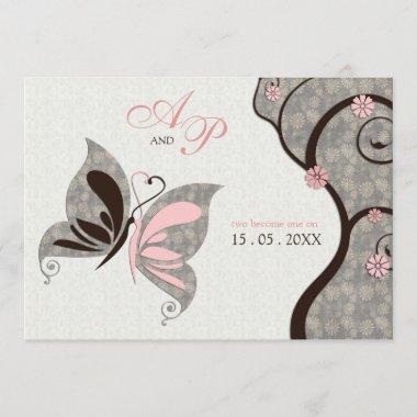 2 Become 1 Kissing Butterflies Wedding Invitations