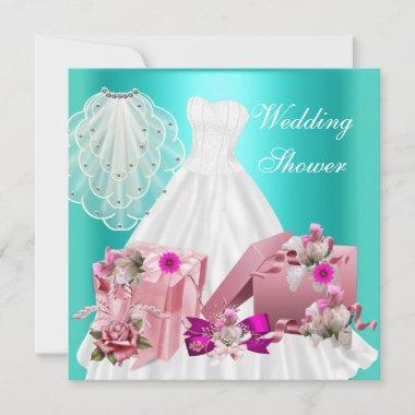 2 Bridal Wedding Shower Fuchsia Turquoise Pink Invitations