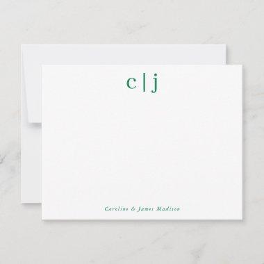 2 Initial Monogram Forest Green Couple Stationery Note Invitations