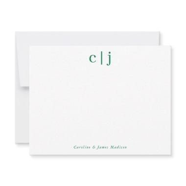 2 Initial Monogram Forest Green Couple Stationery Note