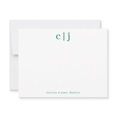 2 Initial Monogram Forest Green Couple Stationery Note Invitations