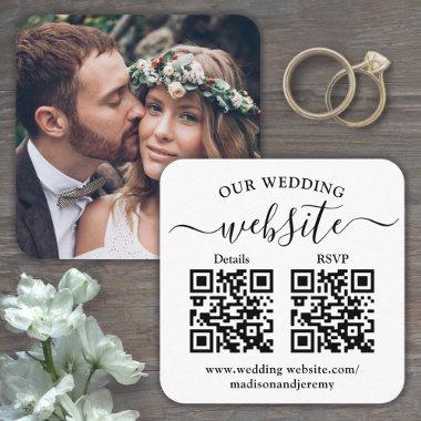 2 QR Codes Wedding Website & RSVP Square Photo Enclosure