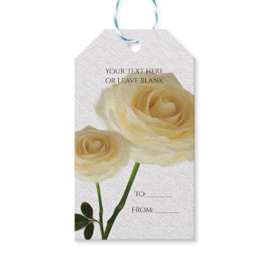 2 White Painted Roses Elegant Bridal Shower Gift Tags