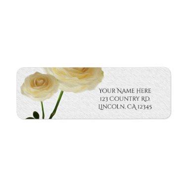 2 White Painted Roses Elegant  Label