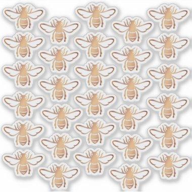 30 Embossed-style Metallic Golden Brown Honeybees Sticker