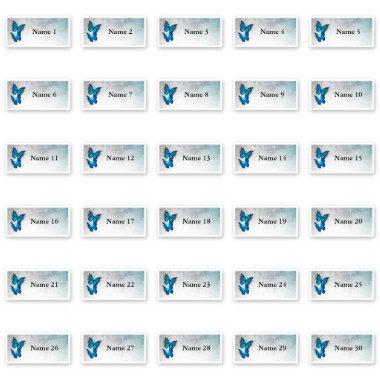 30 Individual Guest Names Blue Butterfly Stickers