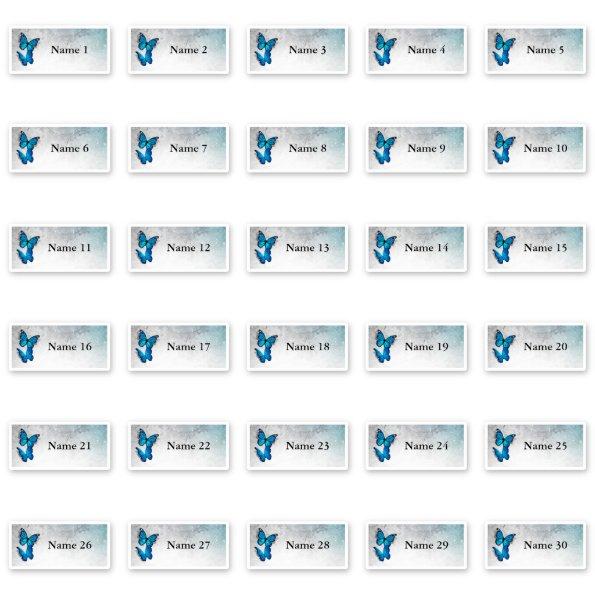 30 Individual Guest Names Blue Butterfly Stickers