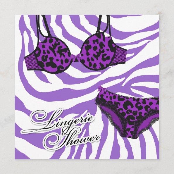311-Purple Leopard Purple Zebra Lingerie Set Invitations