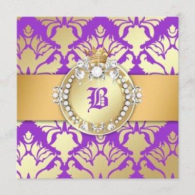 311-Royal Damask Shimmer Queen Sweet Sixteen Invitations