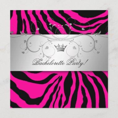 311-Silver Divine Hott Pink Zebra Bachelorette Invitations